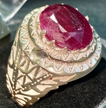 925 sterling Silver men&#39;s ring Natural unheated genuine 100% red ruby خاتم ياقوت - £99.51 GBP
