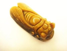 natural yellow tiger eye stone Hand carved Cicada pendant - $29.89