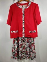 Vintage Skirt Suit 2 Piece Set 10 12 Petite Pabl Collection Pleated Floral Red - £29.30 GBP