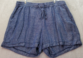 Old Navy Mini Short Womens XL Blue Linen Slash Pockets Elastic Waist Drawstring - £13.75 GBP