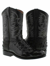 Mens Black Crocodile Back Pattern Western Wear Cowboy Boots Leather Roper Toe - £89.51 GBP