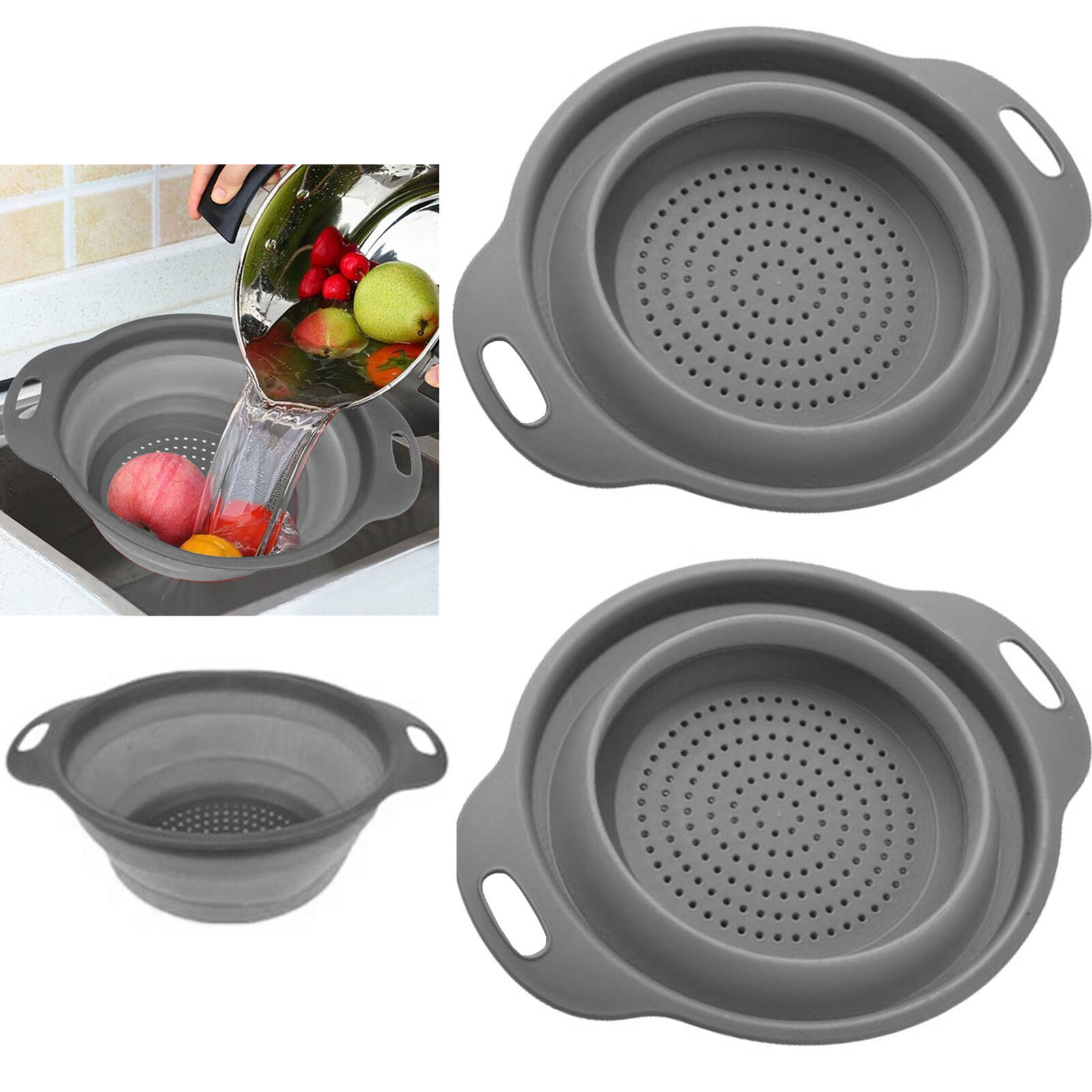 Primary image for 2 X Silicone Collapsible Bowl Strainer Colander Foldable Drainer 11.8" Kitchen