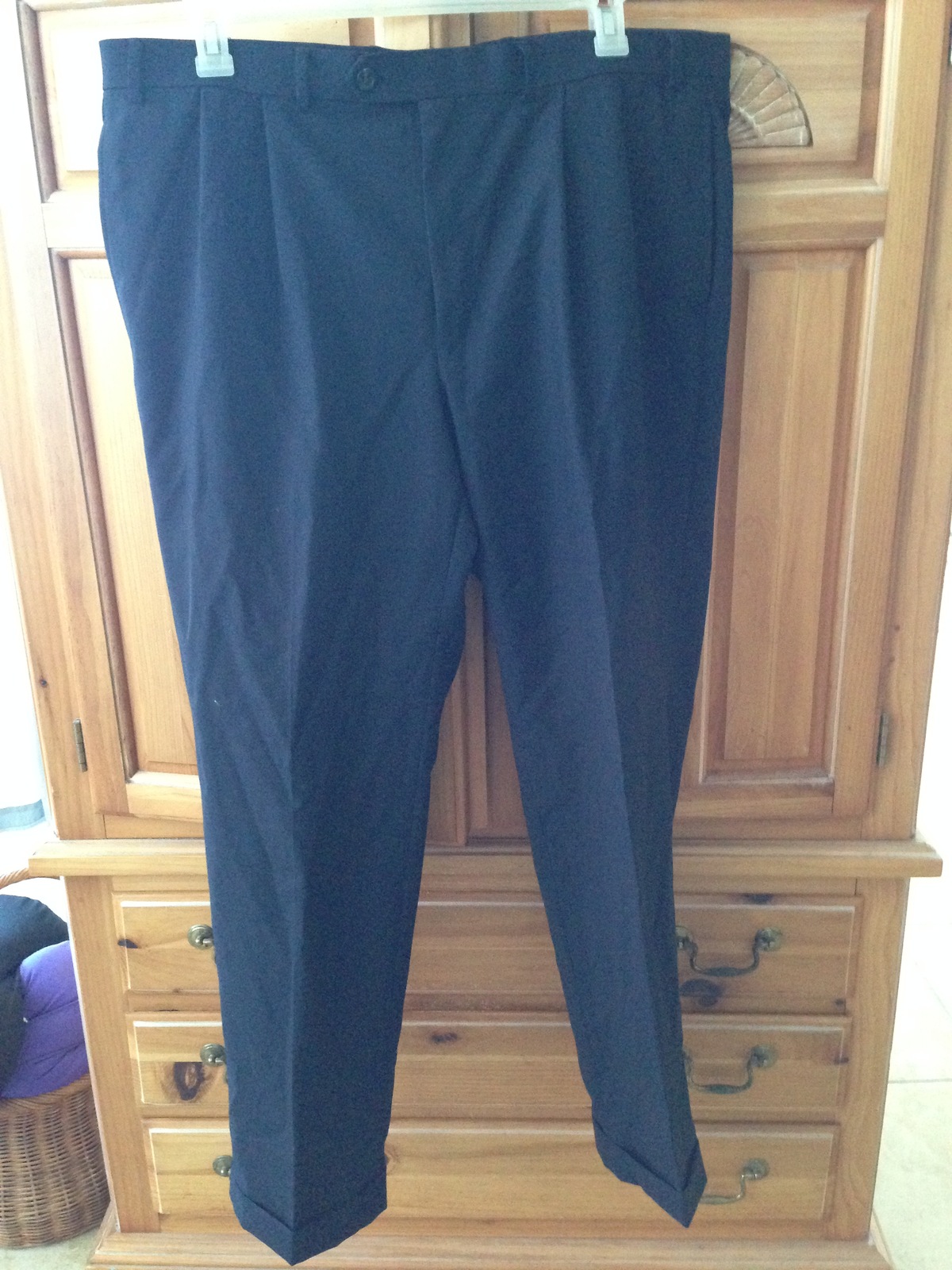 Mens Dress Pants Navy blue cuffed Lauren Ralph Lauren Total Comfort Size 40/32L - £38.94 GBP