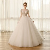 Beautiful Dress short sleeve wedding dress plus size lace crystal sequins bridal - £387.07 GBP