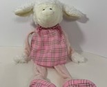 Amscan plush lamb sheep pink plaid dress long arms legs shelf sitter vin... - $20.78