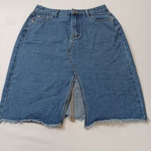 Hengsheng Women's Blue Cotton Blend Front Button & Slit Denim Skirt Size Medium image 14