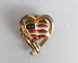 USA Flag Inside Gold Tone Heart Lapel Hat Pin - $6.44