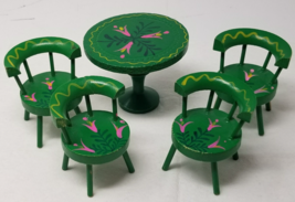 Hand Made Painted Miniature Furniture Dining Table 4 Chairs Rustic Green... - £14.86 GBP