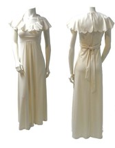 Ivory Maxi Dress, 1970s Edwardian Prom Party Evening Wedding Gown,  Empire Waist - £70.38 GBP
