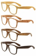 Classic Casual Faux Bamboo Wood Square Clear Lenses Sunglasses Retro Designer - £7.15 GBP