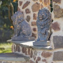 Zaer Ltd. Magnesium Pair of Lion Statues (Outdoor Safe) (21&quot; Tall w/Shield (Set  - £253.80 GBP+
