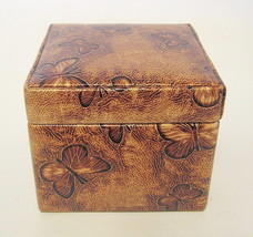 Faux Leather and Suade Jewelry Box Butterfly Embossed Motif 4 Inches Square - $372.61 MXN