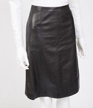 Chanel Black Leather Knee Length Skirt 02A Sz 36 US 6 - £278.94 GBP