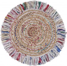 HomeRoots 394188 66 x 66 in. Bleached Multi Colored Chindi &amp; Natural Jute Fringe - £105.23 GBP