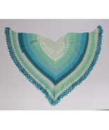 Shawl Wrap Around Scarf Handmade Crochet Knit Blue/Green/White - $19.99