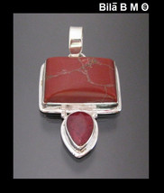 RED JASPER and ROYAL RUBY Pendant in Sterling Silver  - 1 3/4 inches - F... - £75.66 GBP