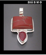 RED JASPER and ROYAL RUBY Pendant in Sterling Silver  - 1 3/4 inches - F... - $95.00