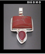 RED JASPER and ROYAL RUBY Pendant in Sterling Silver  - 1 3/4 inches - F... - £73.45 GBP