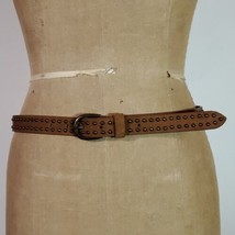 Lucky Brand Belt Brown Genuine Leather Suede Brass Buckle Studs Size S 3... - £27.41 GBP