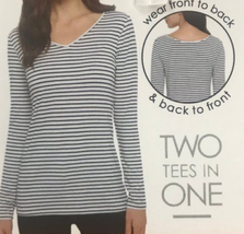 NEW Womens Reversible Long Sleeve V Tee blue white stripe ladies sz L XL... - $10.95
