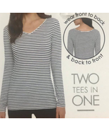 NEW Womens Reversible Long Sleeve V Tee blue white stripe ladies sz L XL... - £8.61 GBP