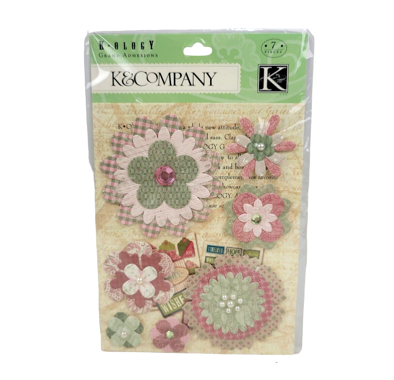 K & Company K-ology Grand Adhesions Hannah Paper Flowers Gems 7 Pcs 554947 NEW - $6.56