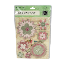 K &amp; Company K-ology Grand Adhesions Hannah Paper Flowers Gems 7 Pcs 554947 NEW - £5.24 GBP