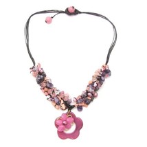 Pink Flower Cluster Nugget Stone Pearl Necklace - £10.49 GBP