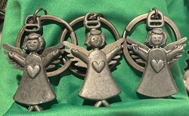 Lot of 3 Angel Key Chains Grey Metal with Grey Hearts Vintage - £14.68 GBP