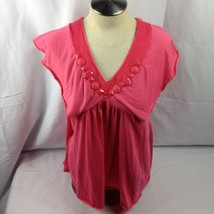 Daisy Fuentes Womens Blouse Top Pink Pullover V-Neck Short Sleeve Sz PXL - £7.98 GBP