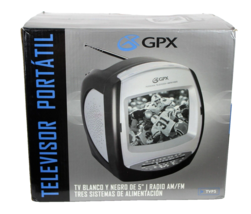 GPX TVP5 Portable Tv 5” Black White AM-FM Radio 3 Way Power - £78.04 GBP