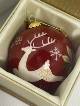 Pier 1 Li Bien Glass Christmas Ornament 2016 Season&#39;s Greetings Reindeer W/ Box - £12.91 GBP