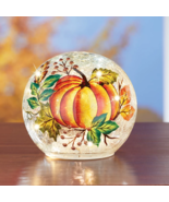 Lighted Fall Harvest Pumpkin Crackle Glass Ball Thanksgiving Tabletop Ho... - $24.87 CAD
