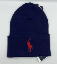 Polo Ralph Lauren Men’s Beanie Embroidered Big Pony Navy Hat Cap - £33.28 GBP