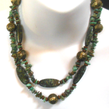 Vintage Coldwater Creek Double Strand Turquoise &amp; Brass Bead Necklace 21&quot; - £27.29 GBP