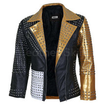 women black and gold leather jacket with cone spikes - $5,985.39 MXN