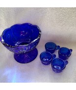 Russ Vogelsong Summit art glass childs mini cobalt blue punch set 4 cups - $38.00