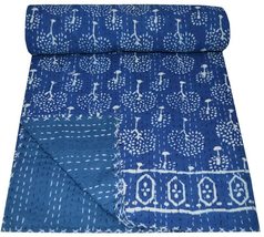 Indian Handmade Kantha Quilt Pure Cotton Large Size Hand Block Print Kantha Quil - £49.31 GBP