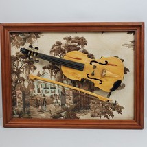 Vintage Colonial School of Music Tapestry w/ Violin on Board Framed ART ... - $41.14