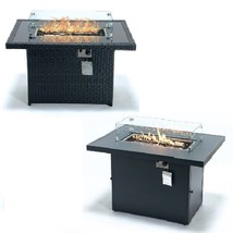 Black Fire Table Wicker / Aluminum 55,000 BTU Propane Burner + Crystal Stones - £775.78 GBP