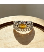 Natural Citrine Marquise Cut S925 Silver Gold Plated Adjustable Ring Wea... - $42.99