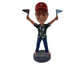 Custom Bobblehead Guy With 2 Flags In Both Hands - Sports &amp; Hobbies Cheerleading - £70.00 GBP