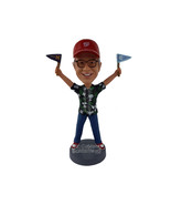 Custom Bobblehead Guy With 2 Flags In Both Hands - Sports &amp; Hobbies Chee... - £71.67 GBP