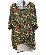 NWT LuLaRoe 3XL Black Yellow Melon Red Green Roses Flowers Irma Oversize... - $32.66