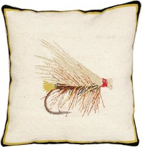 Throw Pillow CADDIS Needlepoint Fish Hook 16x16 Off-White - £206.55 GBP