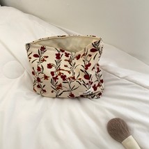 Fashion Corduroy Cosmetic Bag Retro Flower Print Cosmetic Bag Portable Wash Bag  - £22.76 GBP