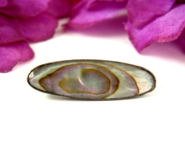 ABALONE SHELL Vintage PIN Sterling Silver Setting German Silver ON CARD ... - $18.80