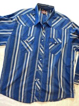 Wrangler Men’s Stripe Button Down L/S Blue Shirt Pearl Vintage XXL 18-18.5 - £10.43 GBP