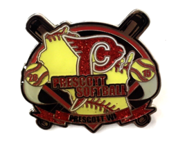 Prescott Wisconsin Softball Pin Metal Enamel and Red Glitter 2015 - £12.78 GBP