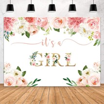 It'S A Girl Baby Shower Backdrop Watercolor Pink Floral Photography Background 7 - £26.85 GBP